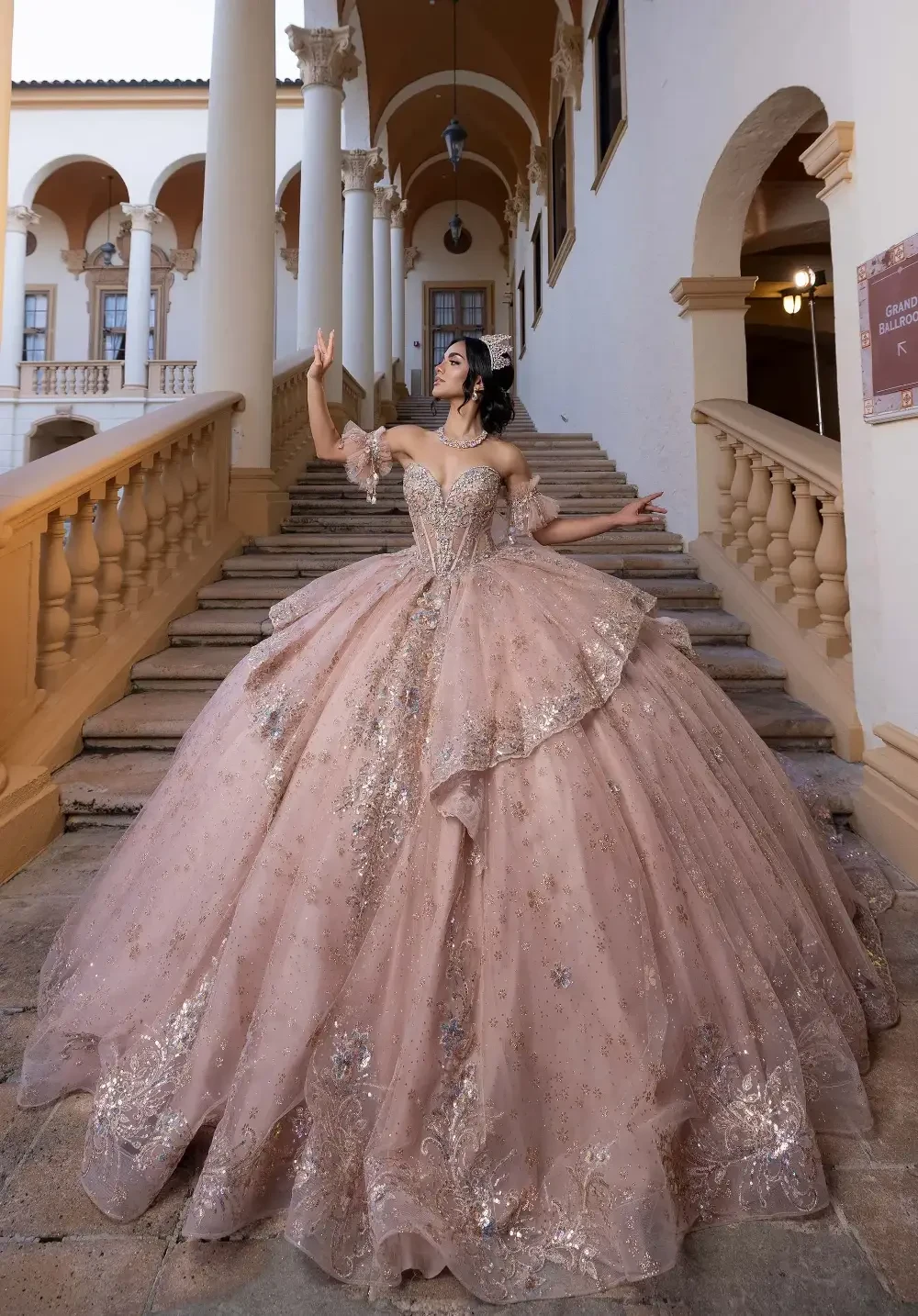 Model wearing a quince gown